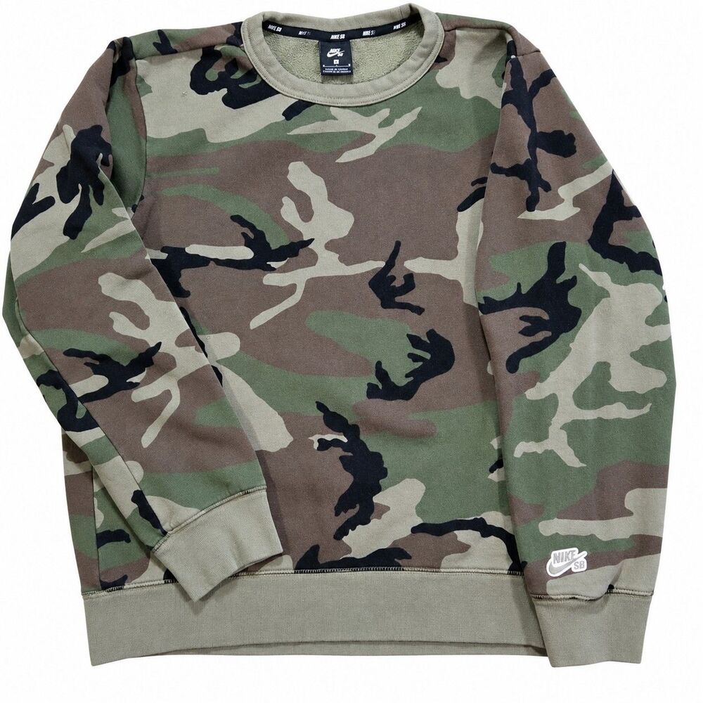 Mens Nike SB Icon Camo Crewneck Sweatshirt Medium Green Woodland Camouflage